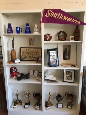sports memorabilia display