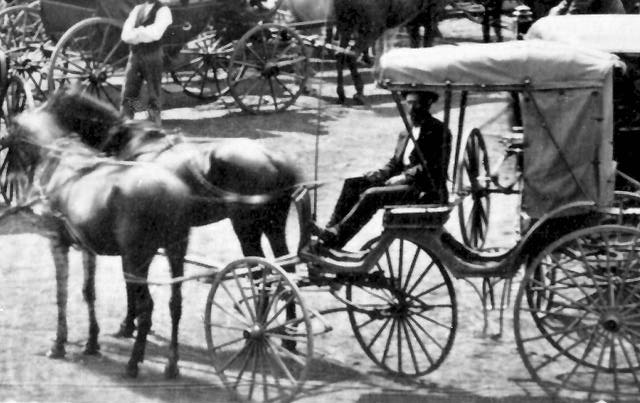 Horses with buggy in foreground.